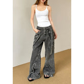 Lunivop Y2K Grunge Vintage Low Waisted Jeans Pockets Skinny Flare Pants 2000s Retro Korean Style Harajuku Hot Mom Denim Cargo Trousers